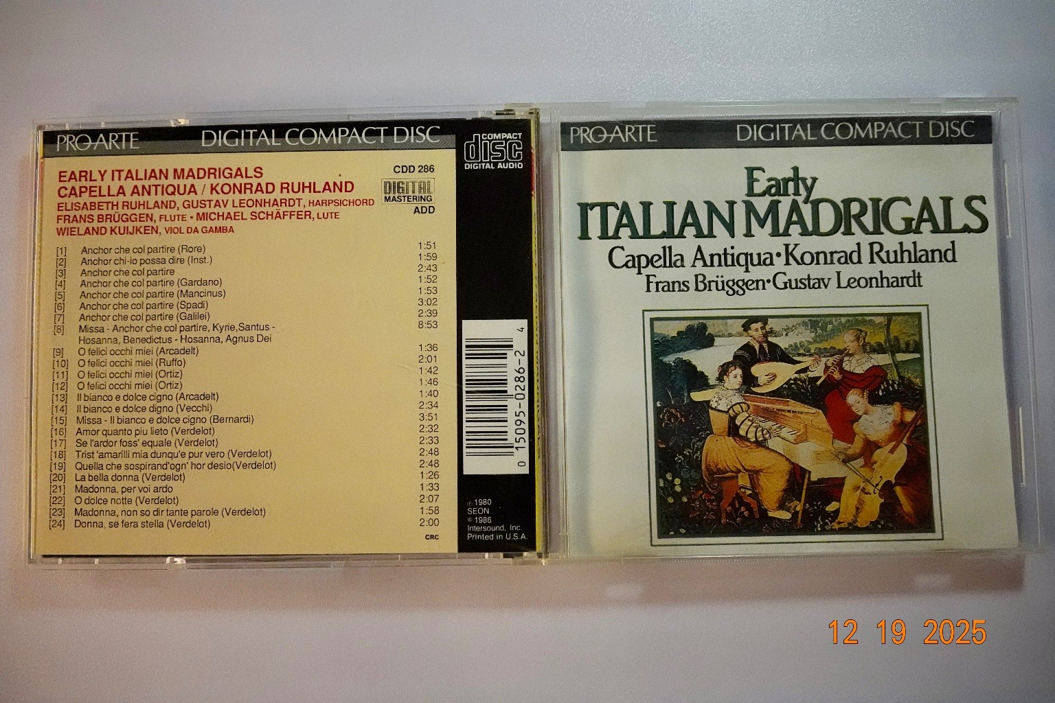 Capella Antiqua, Konrad Ruhland - Early Italian Madrigals CD 1986 Classical Pro