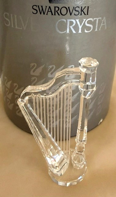 Swarovski Signed Silver Crystal Harp Clear With Box