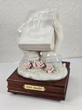 Vintage Arnart Erich Stauffer Holy Bible Hands Roses Amazing Grace Music Box picture