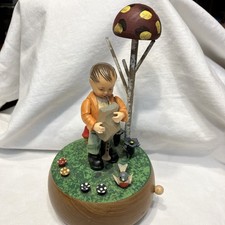 Vintage Anri Italian Hand Carved Wooden Music Box Boy w/ Bagpipes (non Working) picture