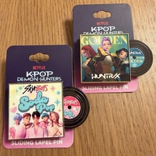 Kpop Demon Hunters & Saja Boys Sliding Vinyl Record Lapel Pins Set Of 2 NOC picture