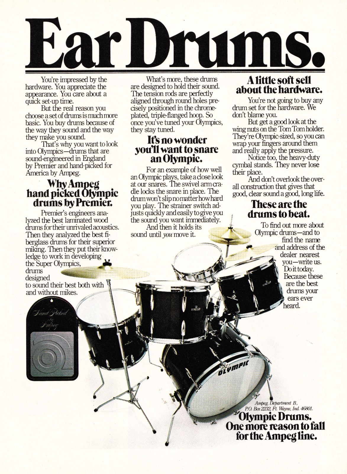 OLYMPIC DRUMS DRUM KIT BY PREMIER~ORIG 1978 PROMO PRINT MAGAZINE AD POSTER PINUP
