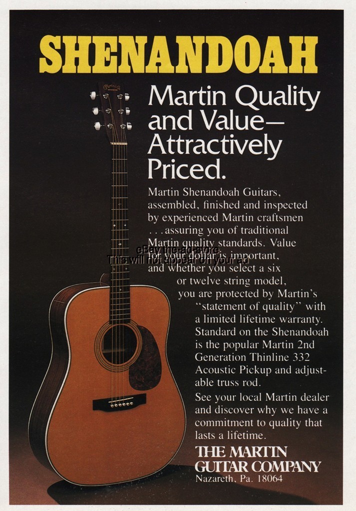 1987 Martin Guitar Company Nazareth Pennsylvania Shenandoah Photo Print Ad