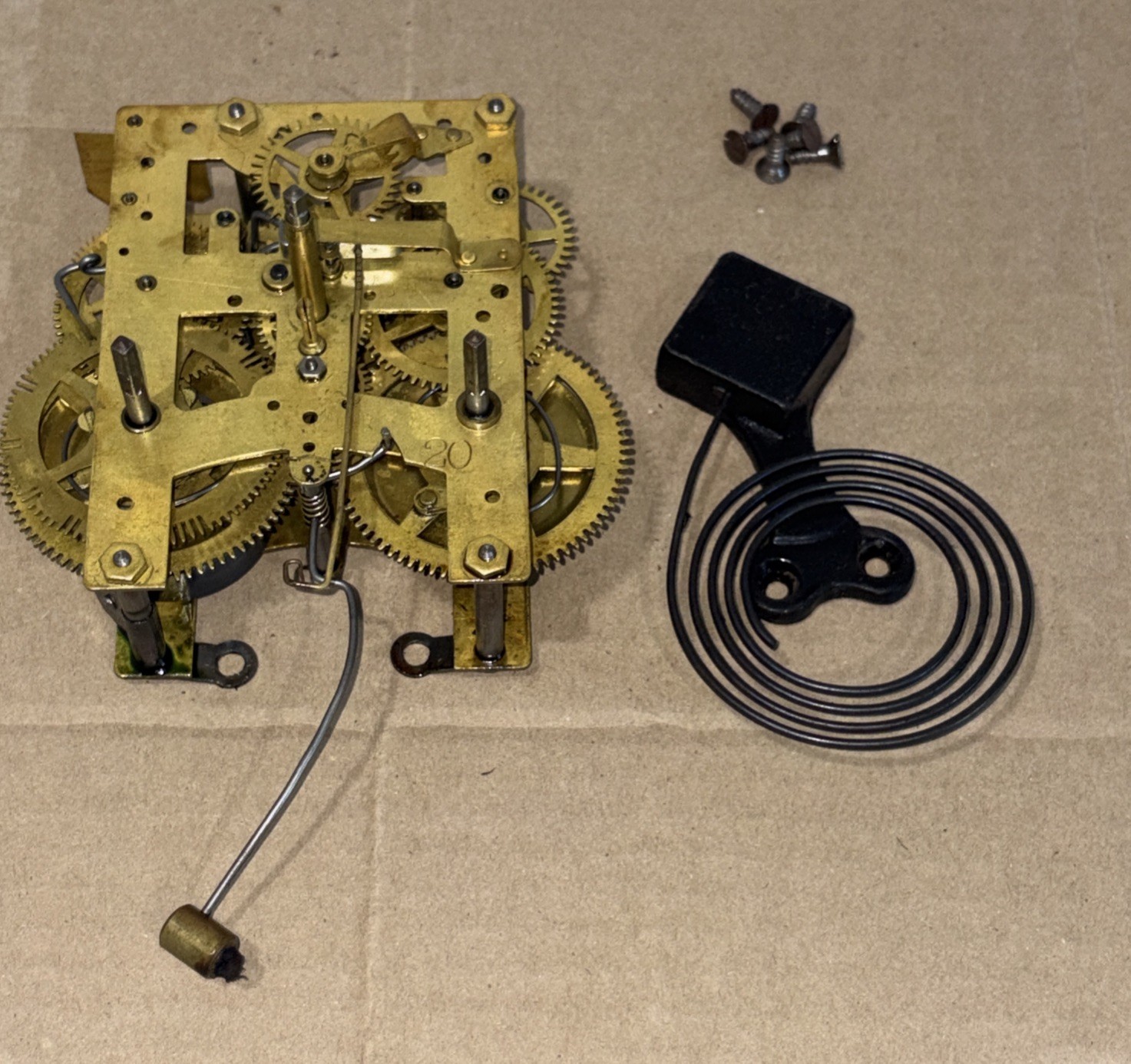 Antique New Haven 8-Day Banjo Clock Brass Movement Mechanism & Gong Coil Set