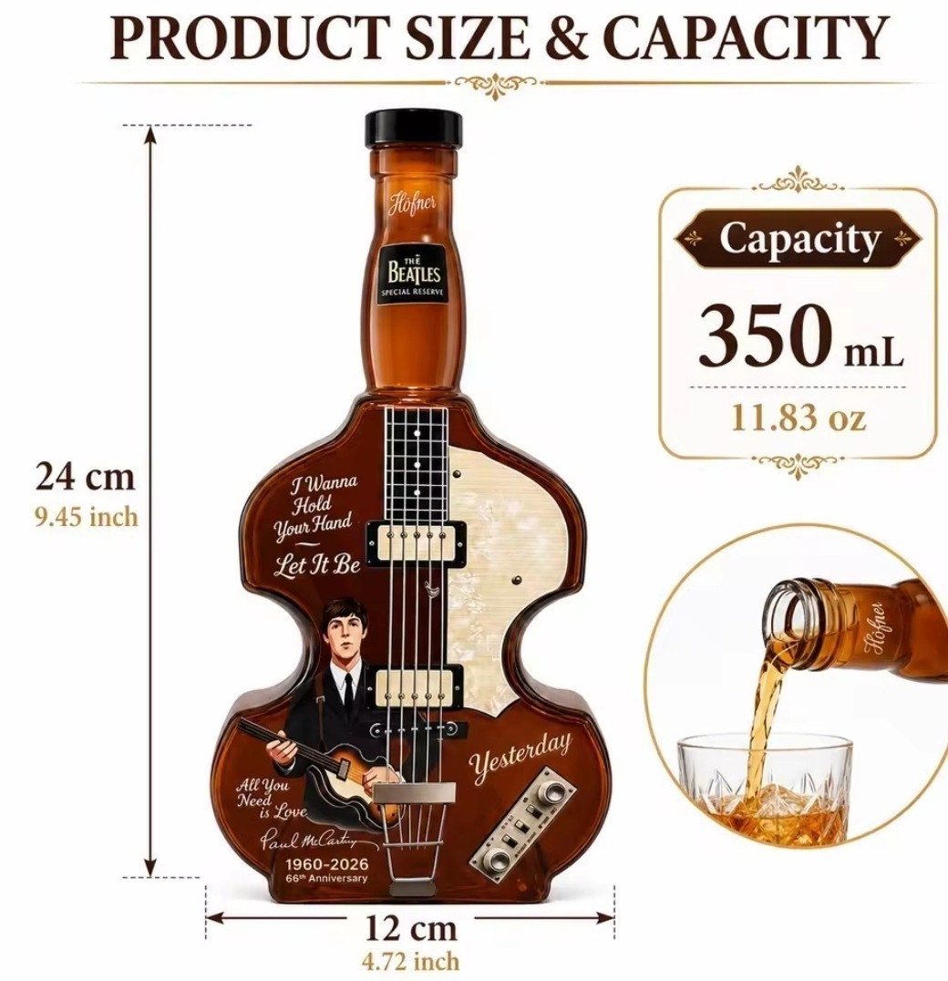 The Beatles Guitar Shaped Liquor Whiskey Mini Decanter Bottle New Rare 