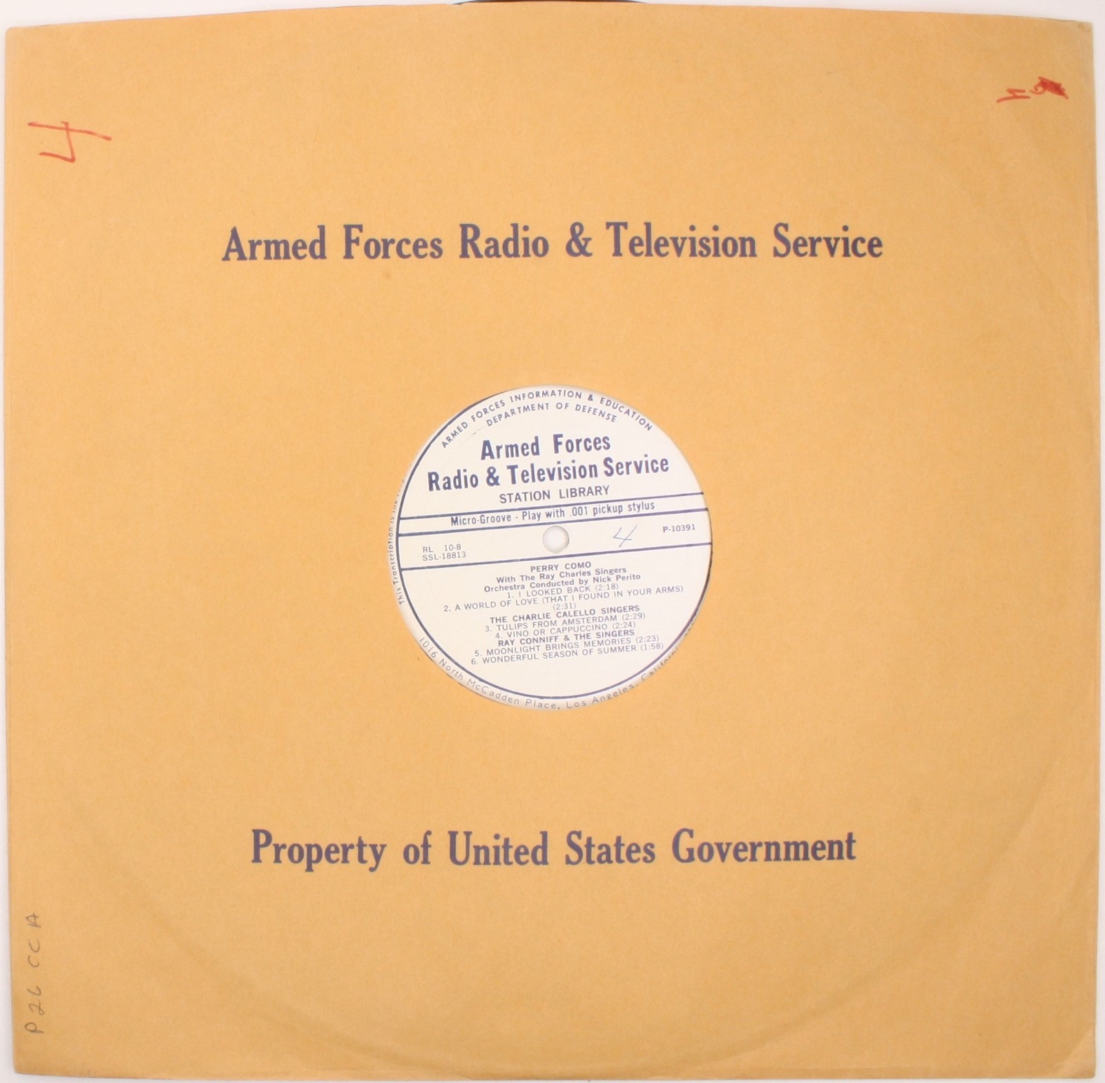 1970 AFRTS Perry Como Ray Conniff Zoot Sims Steve Eydie Armed Forces Radio LP