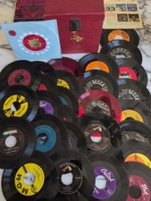 29 VINTAGE 45 RPM RECORD ESTATE VINYL LOT, 50's + 60's Plus RED CARRY CASE picture