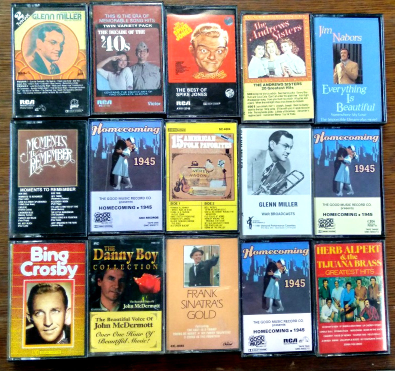 LOT OF 15 VINTAGE 1940's CASSETTE TAPES ANDREW SISTERS GLEN MILLER CROONERS WWII