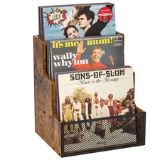 3-Tier Vinyl Record Storage Crate Holds 60+ LP Albums Retro Wood & Metal picture