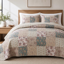 - Antique Floral Vintage Cotton Quilt Set, Queen with 2 Shams picture
