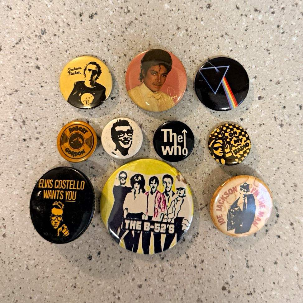 Vintage Music Pinback Buttons Lot - The Who, The B-52's, Elvis Costello etc.