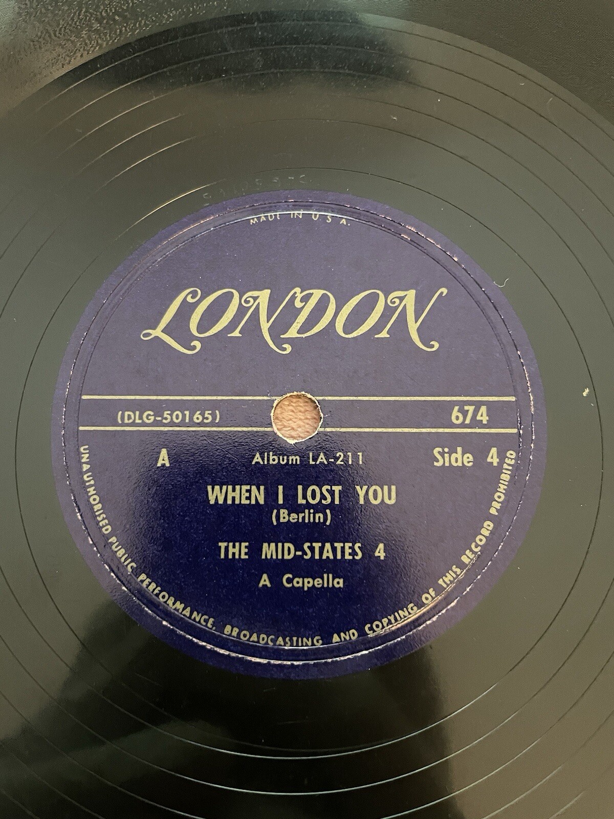 London 674 - 78rpm Record - The Mid States 4 (When I Lost You / Rural Rhythm)