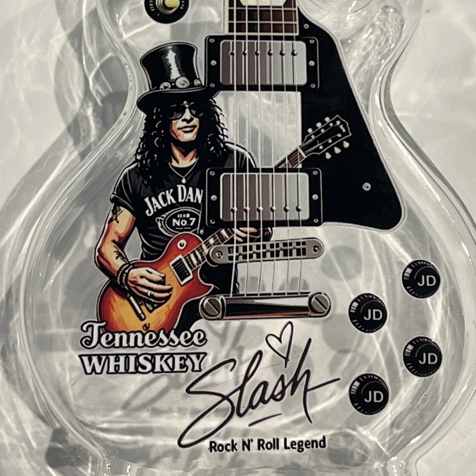 Slash Jack Daniels Guitar Shaped Glass Bottle Rock N Roll Legend Collectible