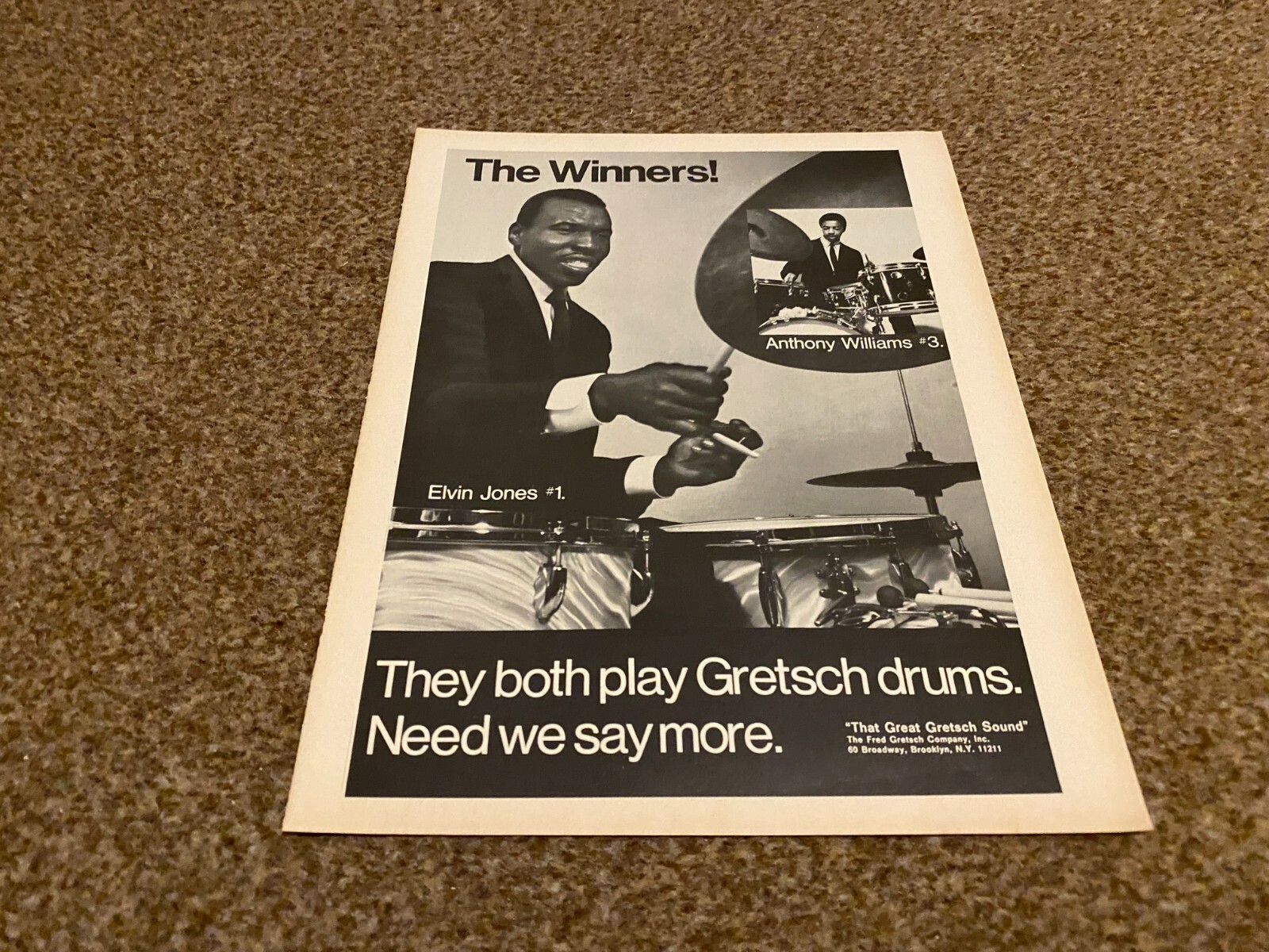 JBF37 ADVERT 11X8 POLL WINNERS GRETSCH DRUMS. ELVIN JONES. ANTHONY WILLIAMS