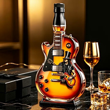 Guitar-Shaped Glass Decanter w/ Stopper, 0.2 qt, 9.06 in Tall Music Theme picture