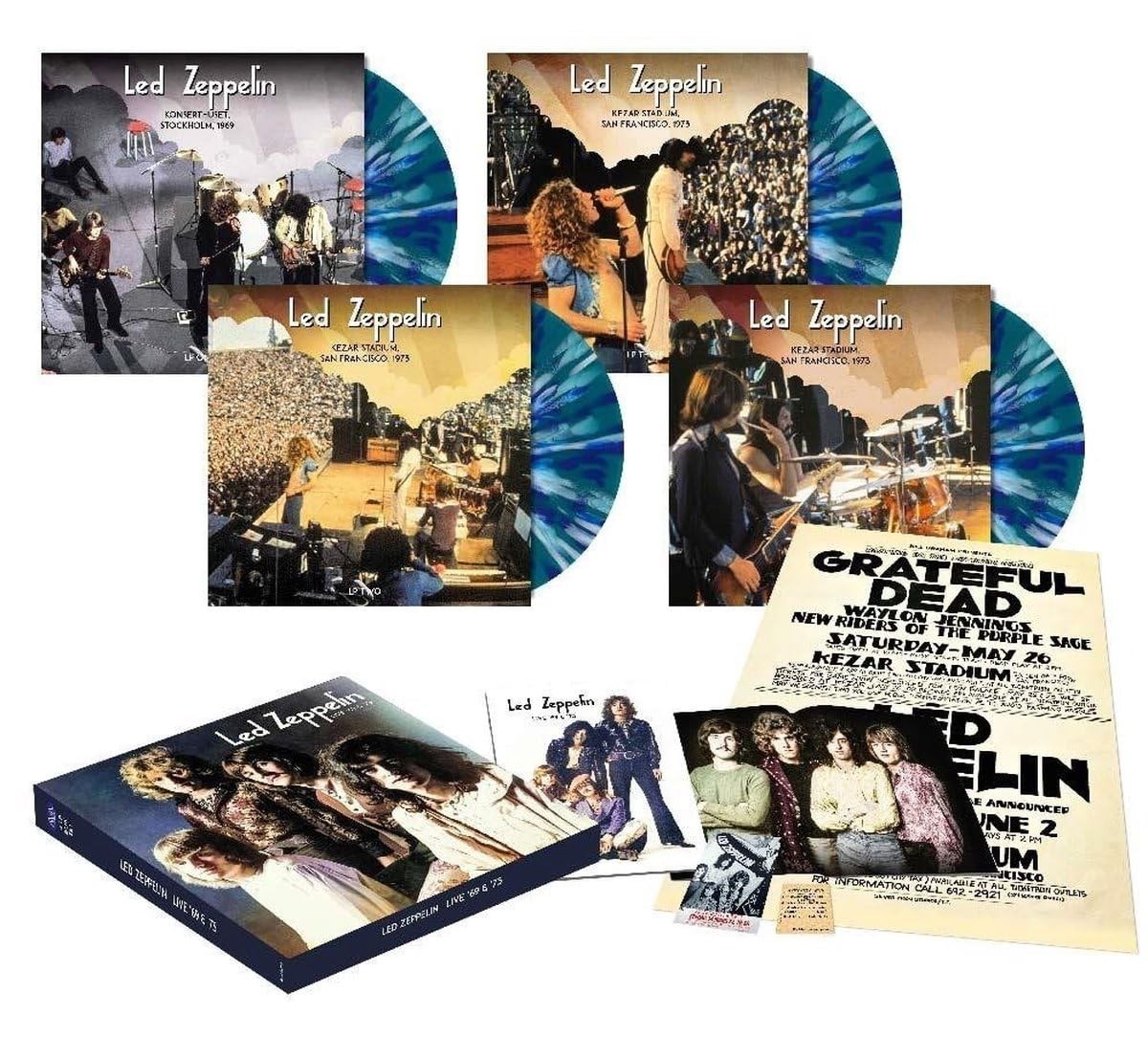 Led Zeppelin – Live \'69 & \'73 4LP Green w/Blue & White Splatter Vinyl Record