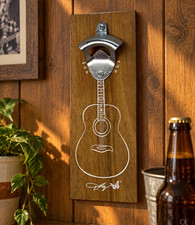 Dolly Guitar Wall-Mounted Bottle Opener on Wooden Plaque Breweriana picture
