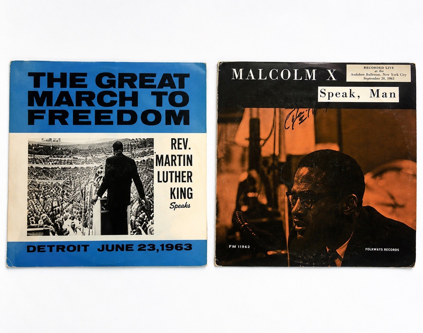 Martin Luther King Great March 1963 Malcolm X Speaks Again LP 1966 VG Vinyl Rare