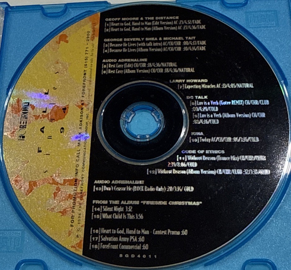 UNRELEASED RADIO Versions Audio Adrenaline/DC Talk…Forefront Fall Singles ‘94 CD