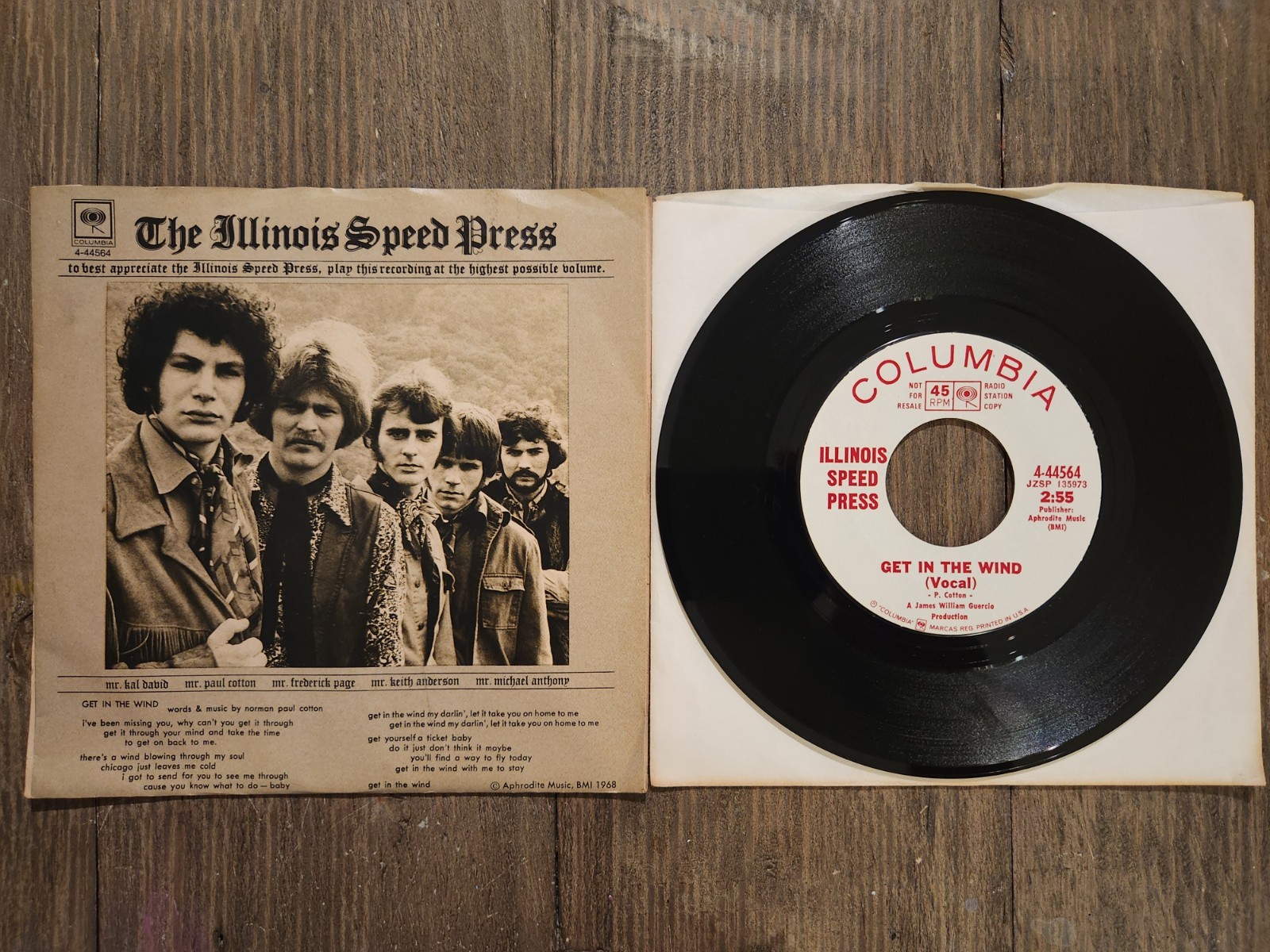 Illinois Speed Press 45 Get In The Wind Promo w/ RARE Pic Sleeve Psych Blues EX