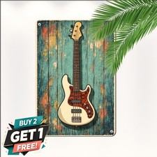 Vintage Electric Bass Guitar Art Plaque Classic Musician Room Metal Tin Sign picture
