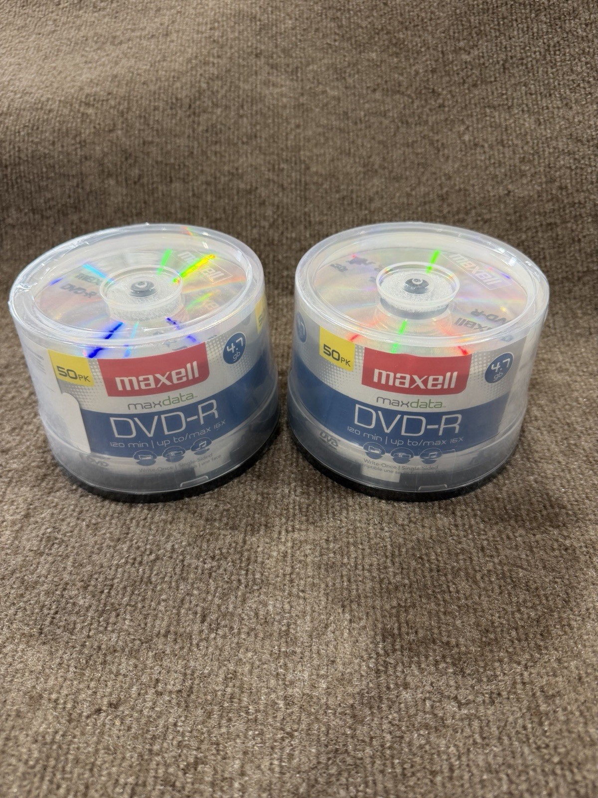 Lot of 2 Maxell 638011 DVD-R 4.7 GB Write-Once 16x Recordable Disc Spindle 50pk