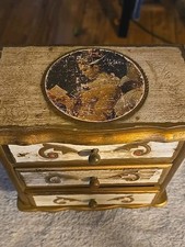 Vtg Gold Wooden 3 Drawer Musical Jewelry Box 💍Toyo Made Japan 🎵 Red Velvet  picture