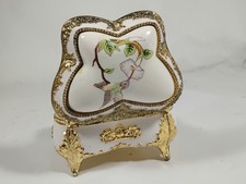 VINTAGE FOOTED TRINKET MUSIC BOX Made In Japan By Westland Co. Beautiful & Plays picture