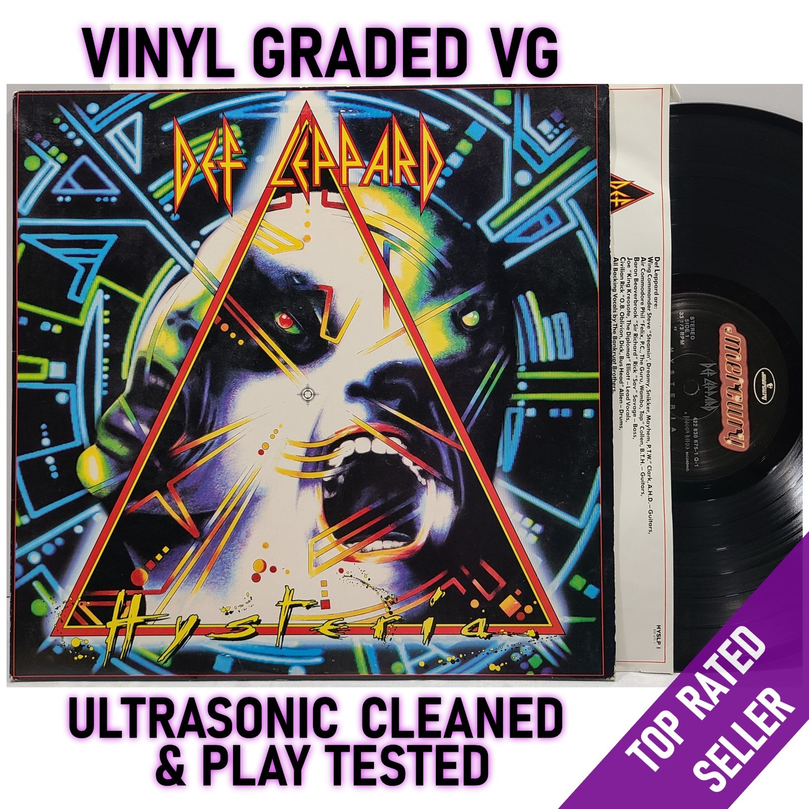 Def Leppard Hysteria LP Mercury 1987 VG Vinyl Masterdisk Press w/ Inner Sleeve