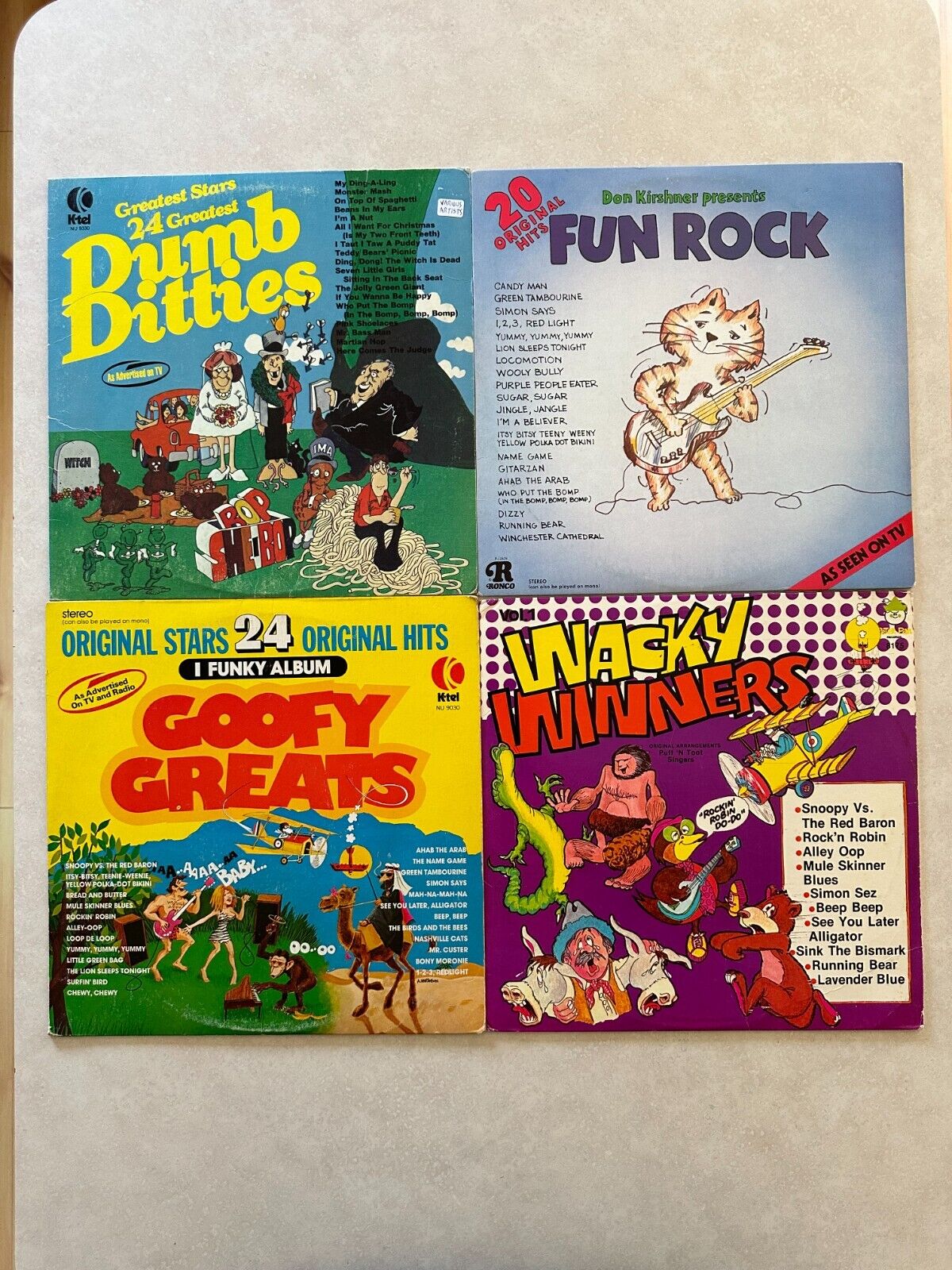1970\'s K-TEL KTEL & Ronco vinyl LP lot - Dumb Ditties - Fun Rock - Goofy Greats