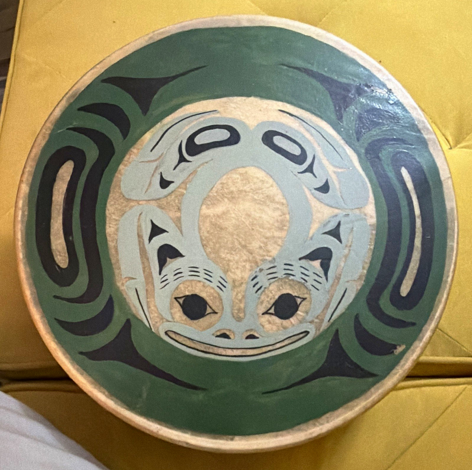 Northwest Coast Salish Art - Native American frog motif ceremonial drum 13” RARE