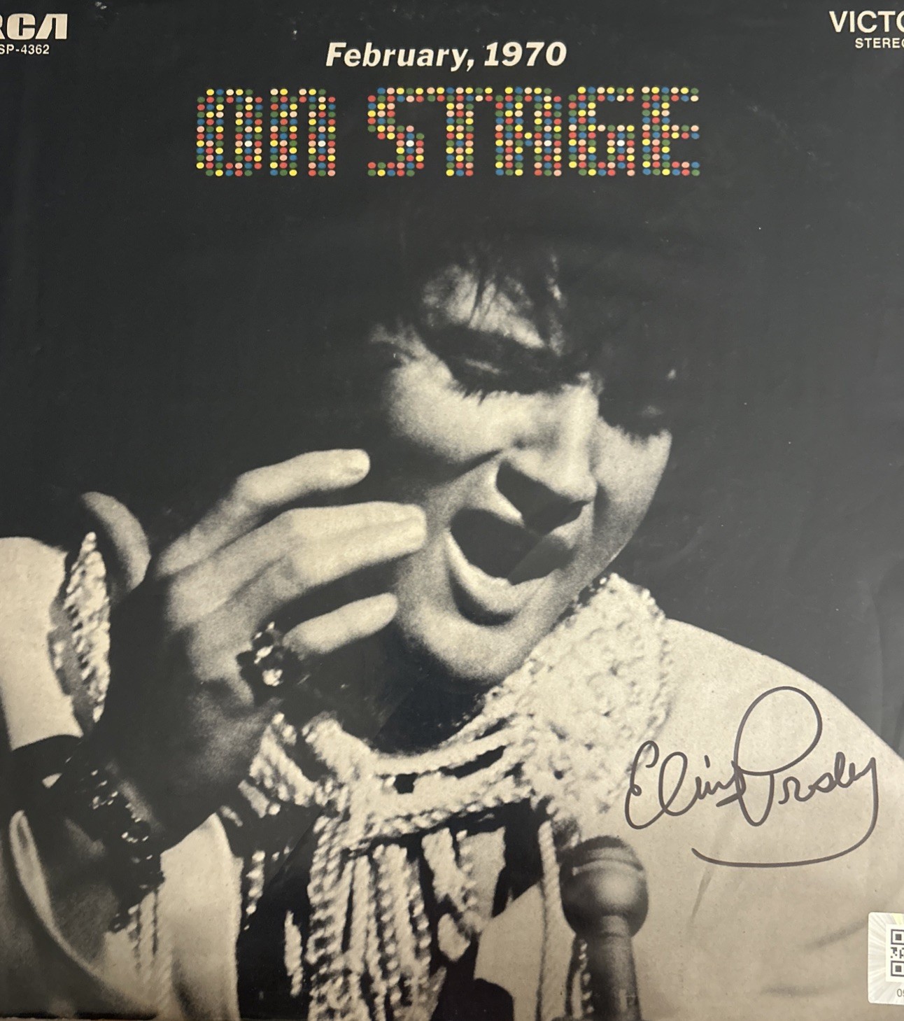Elvis Presley February, 1970 On Stage Autographed Vinyl Record With Coa