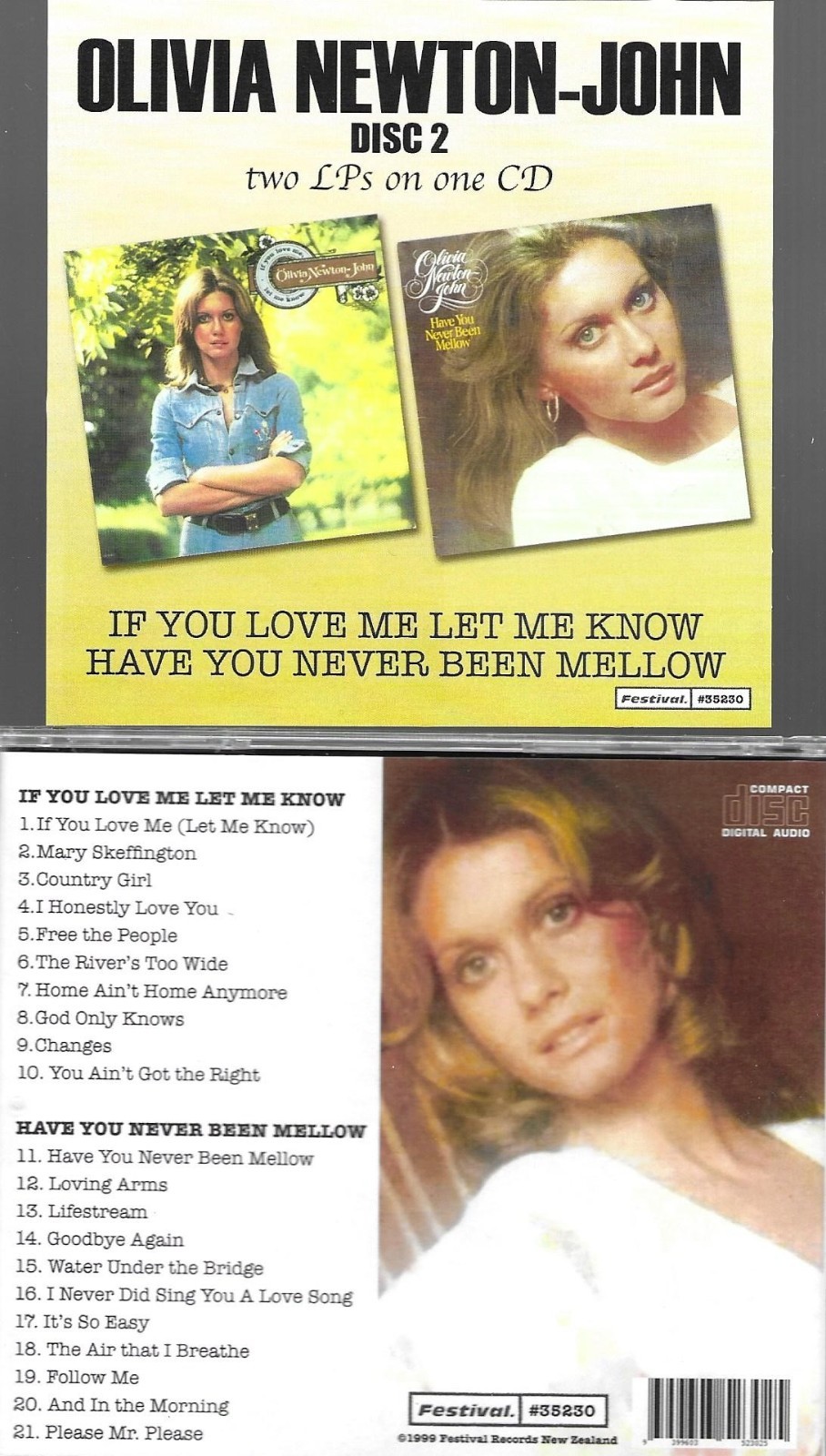 OLIVIA NEWTON-JOHN IF YOU LOVE ME/HAVE YOU NEVER BEEN MELLOW 2LP/1 CD LIKE NEW