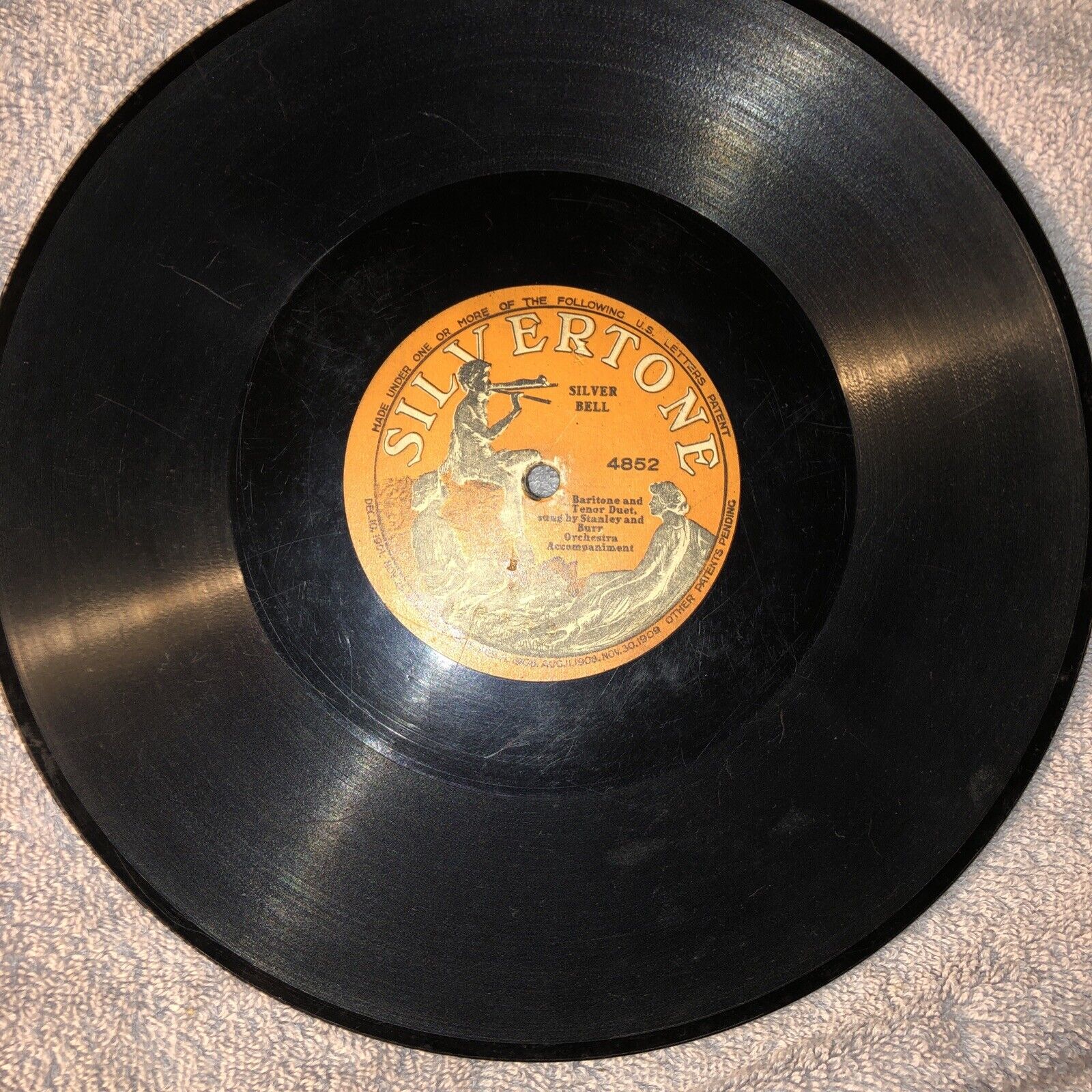 RARE 1909 Silvertone 4852 Silver Bell ‘78 Stanley & Burr Orchestra 1-side