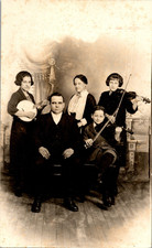 Antique RPPC Musicians 2 Violins Banjo Five Person Group Studio Photo Postcard picture