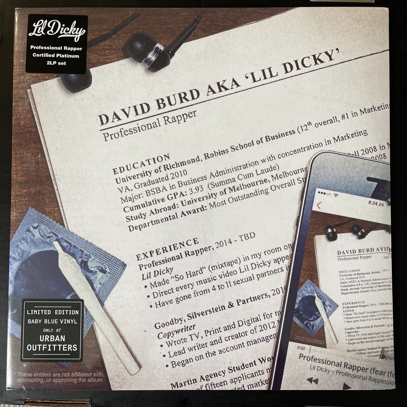 Lil Dicky Professional Rapper Presale Exclusive Blue Colored Vinyl 2XLP X1000