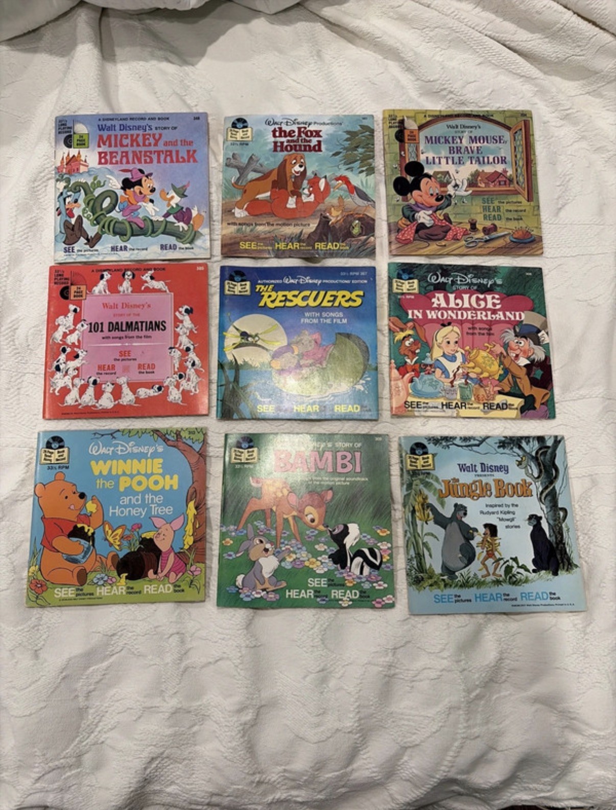 Lot of 9 Vintage Disney See Hear Read Record and Book W/ Records