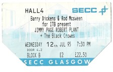 JIMMY PAGE & ROBERT PLANT concert ticket 1995 Glasgow SECC. Rare & collectible picture