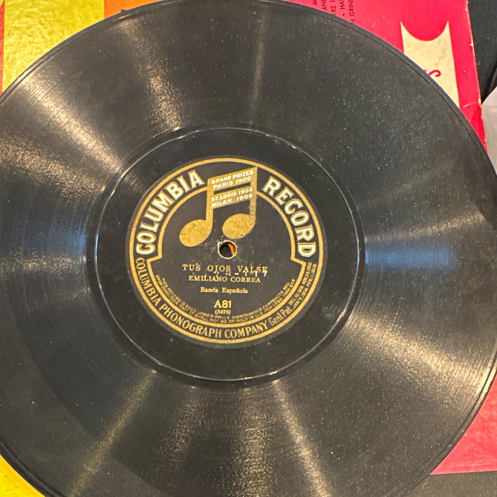 Antique Columbia 78 RPM Shellac Single A81 - Tus Ojos Valse / La Marseillaise