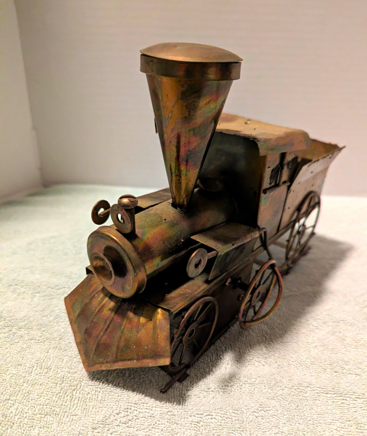 Vintage Brass Locomotive Music Box Hong Kong Sankyo Japan Railroad 10.5