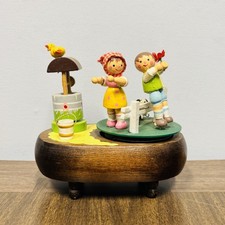 Vintage Wooden Hand Painted Music Box Dancing Flower Children MCM Working Video picture