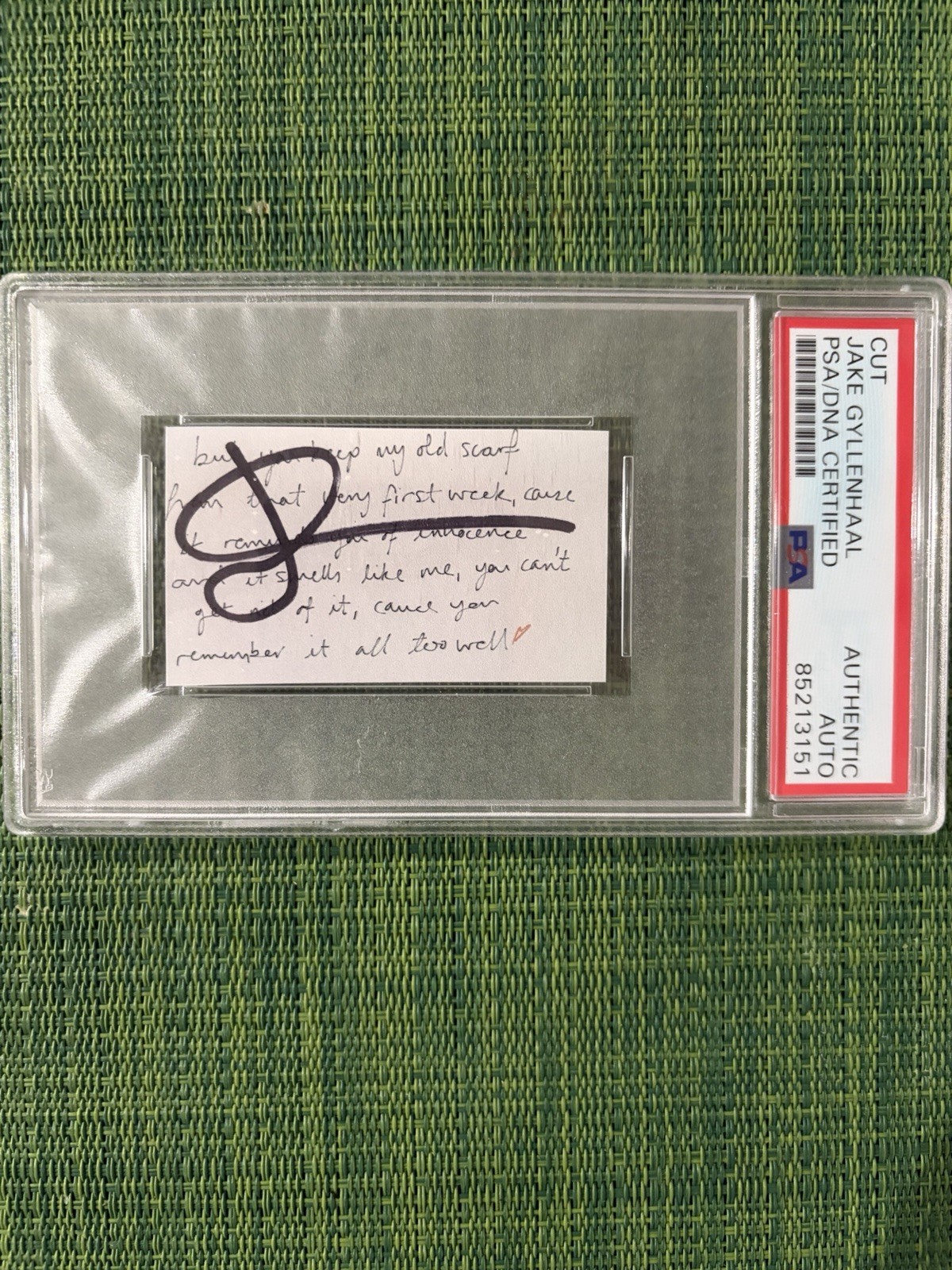 Jake Gyllenhaal Signed Cut All Too Well Lyrics Taylor Swift PSA/DNA