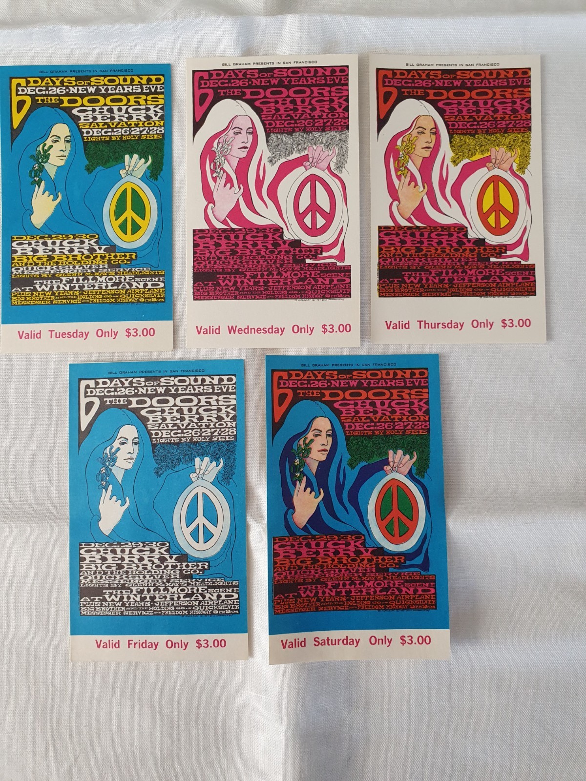 5 Vintage Ticket Set-The Doors -December 1967 -Winterland San Francisco