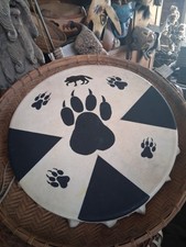 **  VINTAGE NATIVE AMERICAN  RAWHIDE HAND DRUM  PRAYER CEREMONY 1980s 