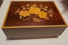 Vtg REUGE Swiss Floral Wood Inlay Trinket Jewelry Music Box Romeo & Juliet picture