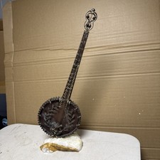 1997 Hand Made Metal Banjo Sculpture w/marble stand,21 Inches Artist Signed Rare picture