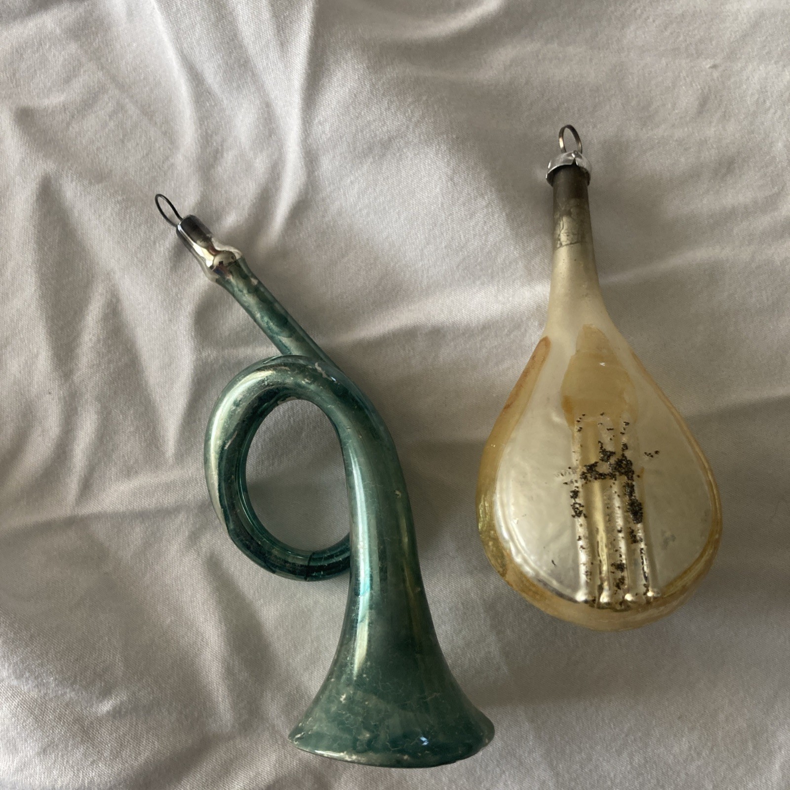 West Germany Glass Lyre Banjo VTG Christmas Ornament And Trumpet