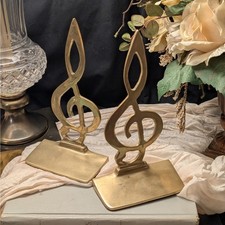 Treble Clef Vintage Solid Brass Bookends Pair Library Music Decor Musician Gift picture