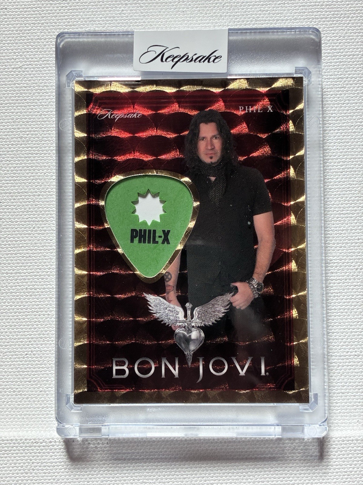 2026 Keepsake Bon Jovi PHIL-X 1/1 Turn Engine Green Guitar Pick Relic Card