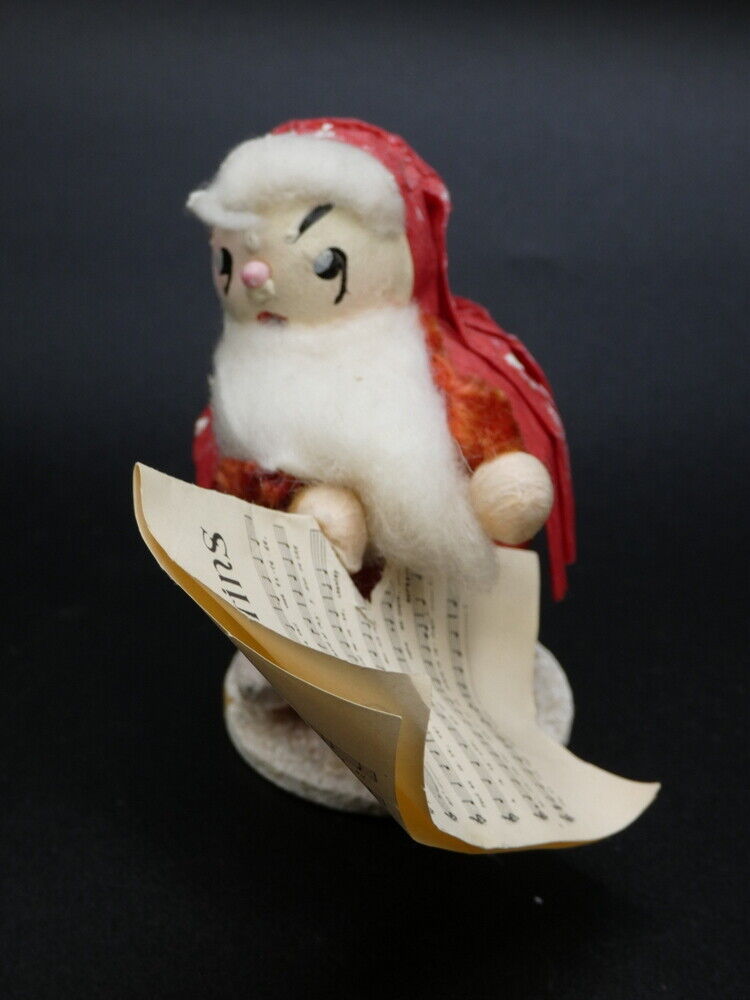 Vintage Christmas Spun Cotton Crepe Paper Santa Elf with Sheet Music Putz Japan